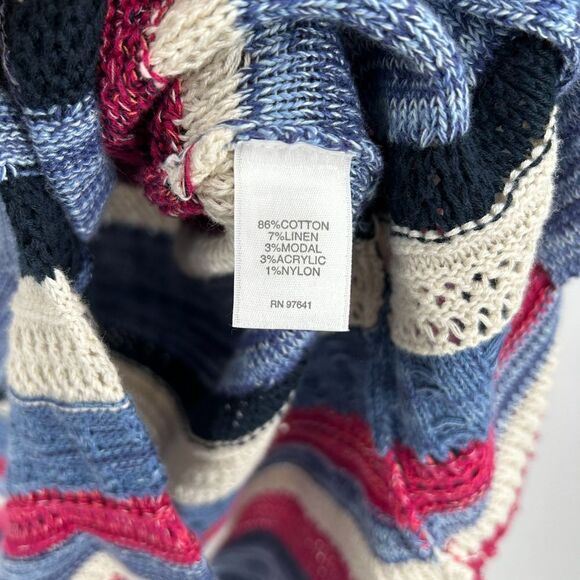 J. JILL Red White Blue Linen Knit Stripe Button Up Long Cardigan Sweater Medium - Picture 6 of 6